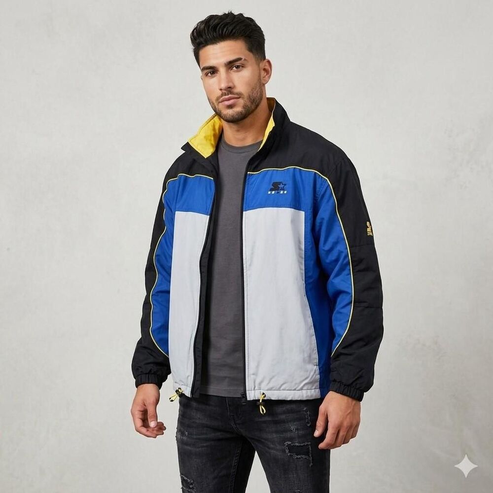 Vintage STARTER Colorblock lined Windbreaker Blue/Grey/Black Men's Size L**